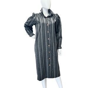 Vintage 80s 90s ILCON Striped Button Front Wool Blend Shirt Dress Sz 8